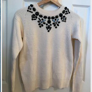 Ann Taylor Cream Black Crewneck Knit Sweater
